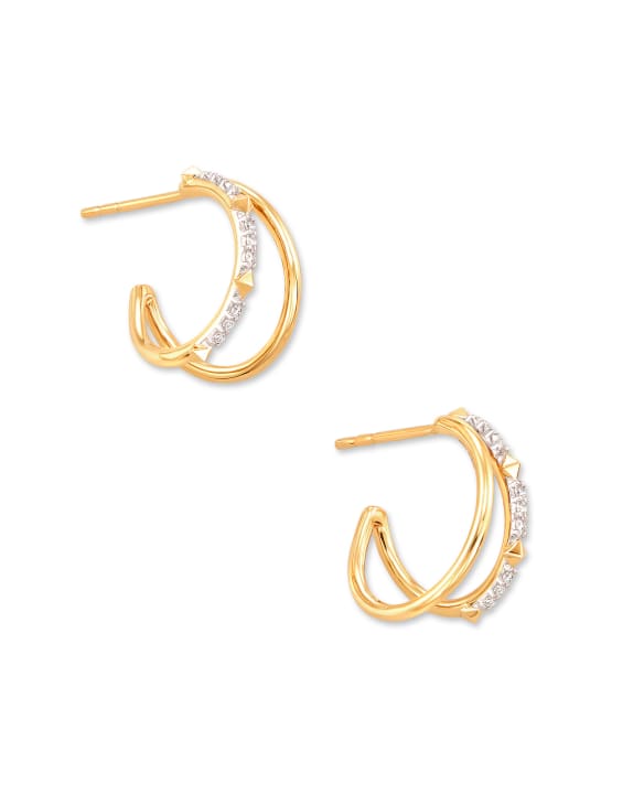 Astrid 14k Yellow Gold Split Hoop Earrings in White Diamond